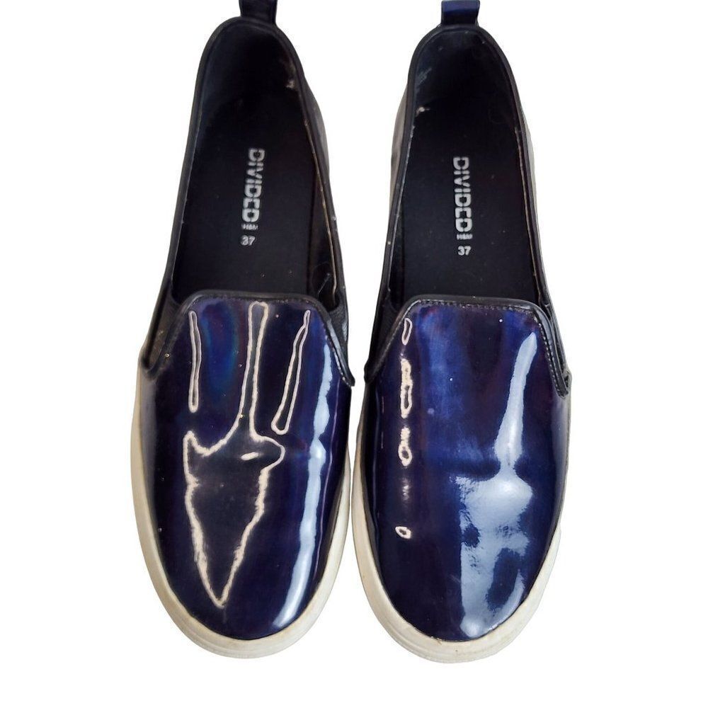 H&M Divided Size 6 Shiny Navy Slip on Women's Shoes